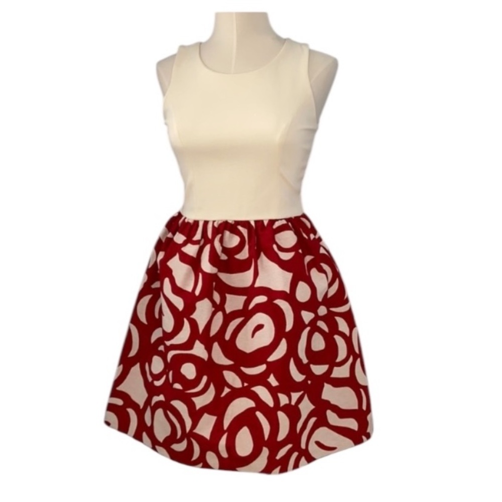 Love…Ady Red and Cream Abstract Floral Sleeveless Dress Size Medium